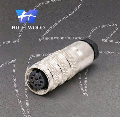 M16 Waterproof Connector, 8-pin Female, Straight Cable Solder Connector