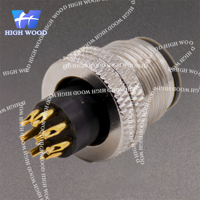 M12 Connector, 8-Pin Straight Injection-Molded Male Head with Solder Cups, Without Shielding, A-Latch