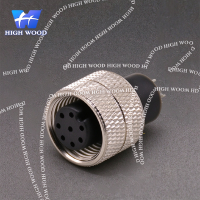 M12 Connector, 8-Pin Straight Injection-Molded Female Header with Solder Cups, Without Shielding, A-Latch