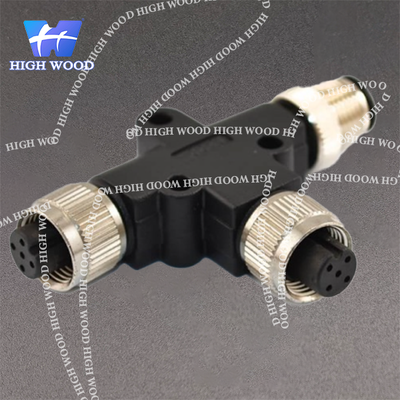 M12 Adapter, T-Type, A-Code, 5-Pin Male to Dual Female M12 to M12