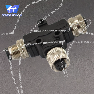 M12 Adapter, T-Type, A-Code, 5-Pin Male to Dual Female M12 to M12