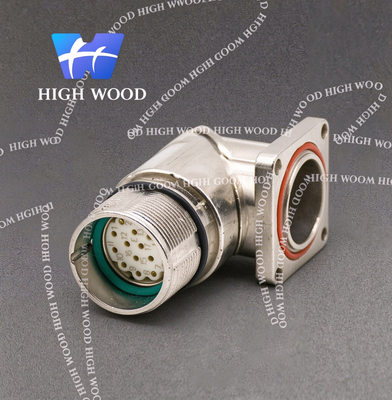 M23 Connector Socket, 17-Core Right Angle Receptacle, Female, Panel Mount, 4-Hole Flange, Shielded