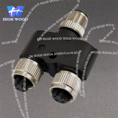 M12 Adapter, Y-Type, Code A, 4-Pin Male to Dual Female M12 to M12