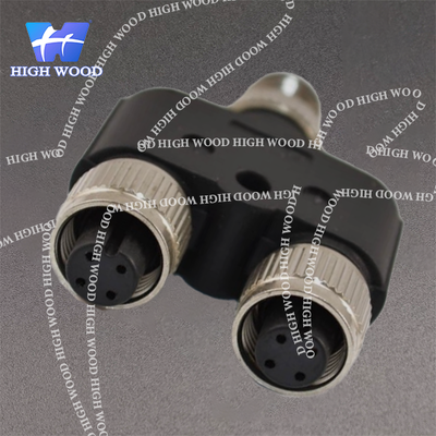 M12 Adapter, Y-Type, Code A, 4-Pin Male to Dual Female M12 to M12